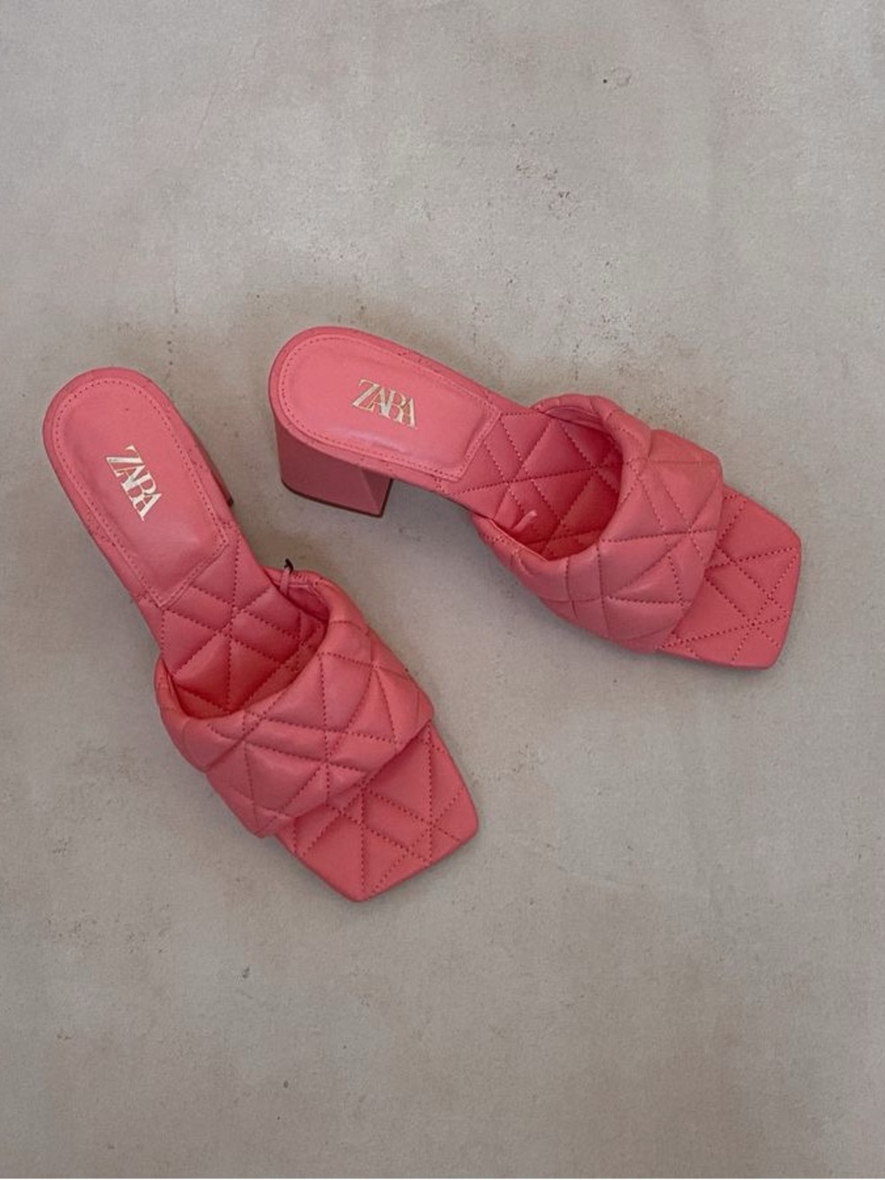ZARA Barbie Pink Quilted Block Heel Mules Sandals Women’s Size 6